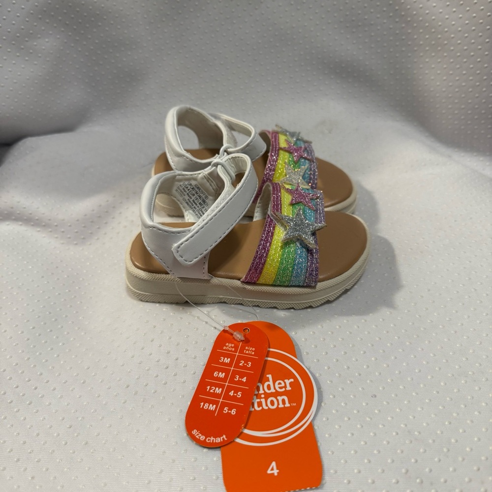 Wonder Nation Toddler Glitter Star Sandals - Multicolor Girls Size 4 New